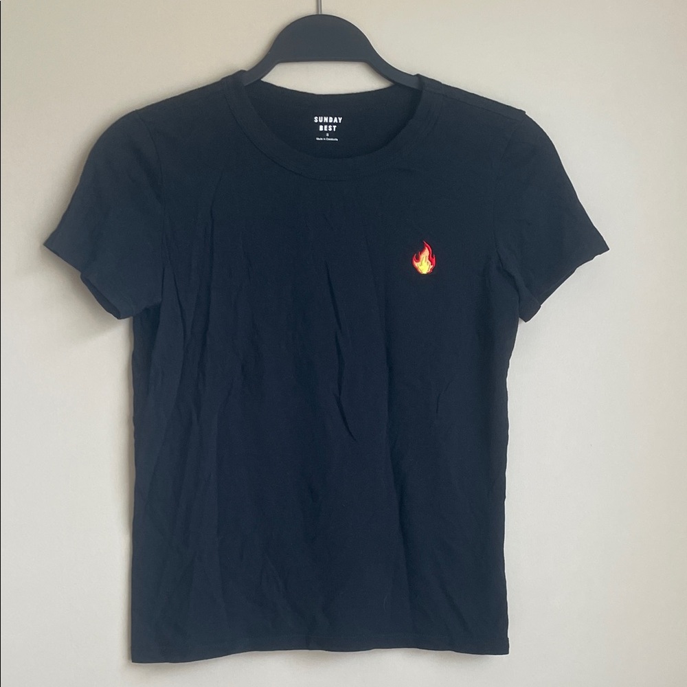 Aritzia Sunday Best Black Tee with Flame Detail Size S